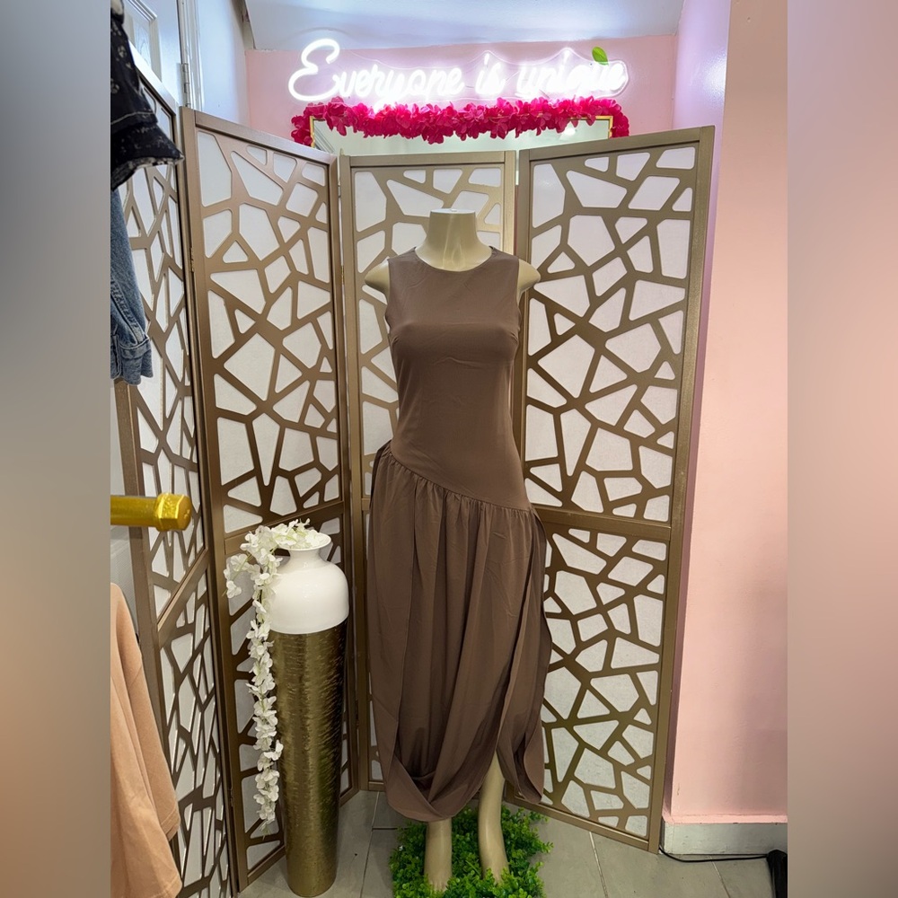 Elegant Brown Asymmetrical Dress